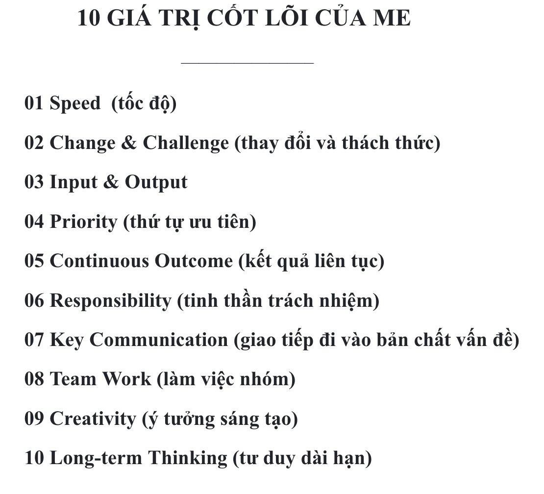10 giá trị cốt lõi của ME