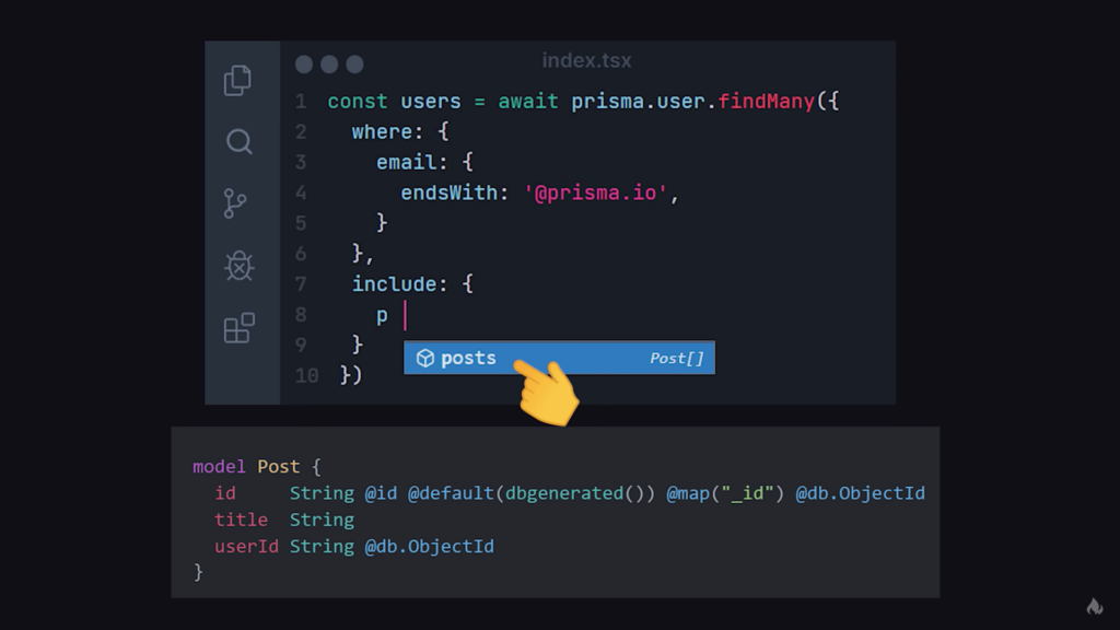 Prisma VS Code extension để hỗ trợ typescript autocomplete
